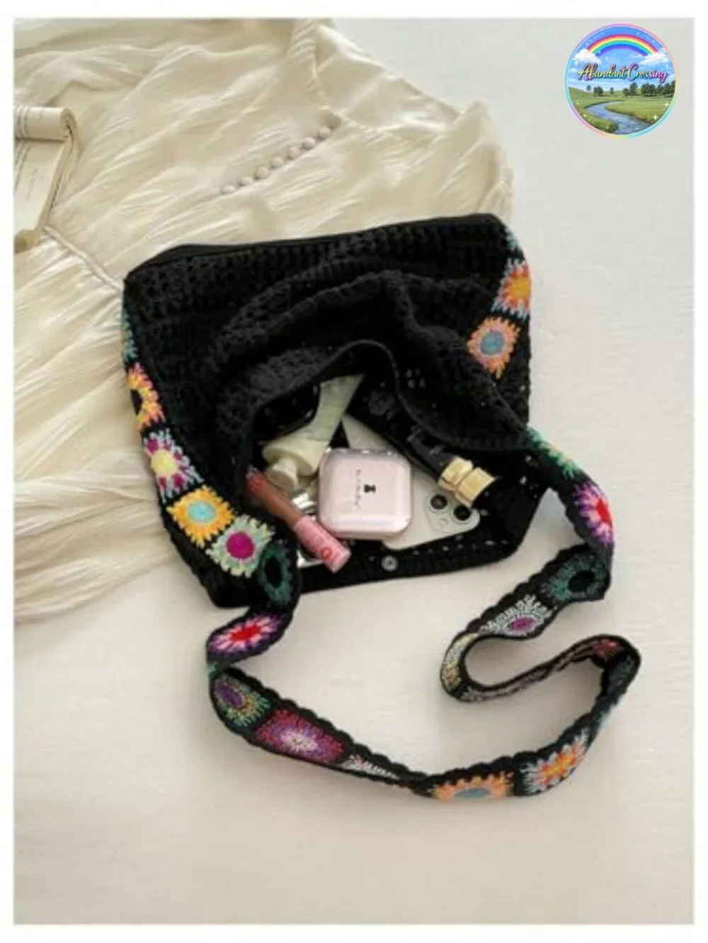 Boho Embroidery Crochet Knit Crossbody Tote Shoulder Bag Hollow Out Handbag